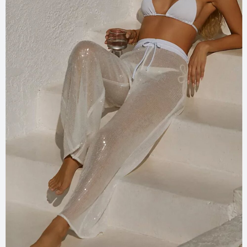 Hutch Women's Riviera Sequin Wide Leg Sheer Pants (S)